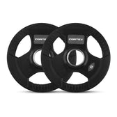 Cortex 45kg Tri-Grip V2 50mm Rubber Olympic Plate Set Incl. Olympic Tri Bar + Spring Collars