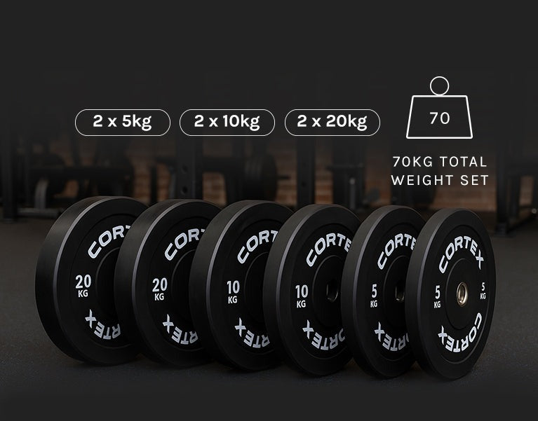 Cortex 5kg Black Series V3 Bumper Plates (2 Pack) designed for strength training, featuring durable rubber construction and clear weight markings for home gym use.
