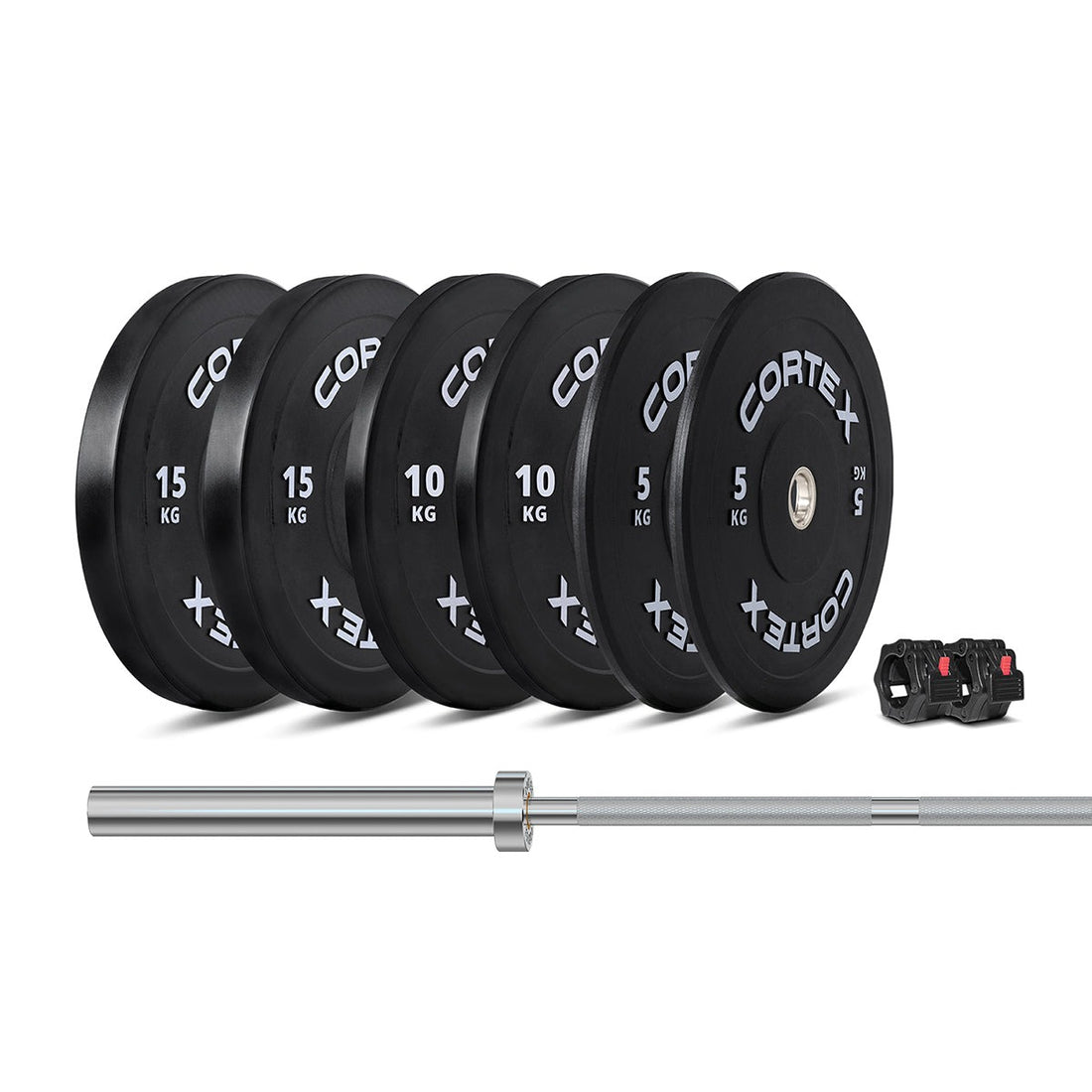 Cortex 75kg Black Series V3 Bumper Plate Set Incl. ATHENA100 6ft 15kg Olympic Barbell