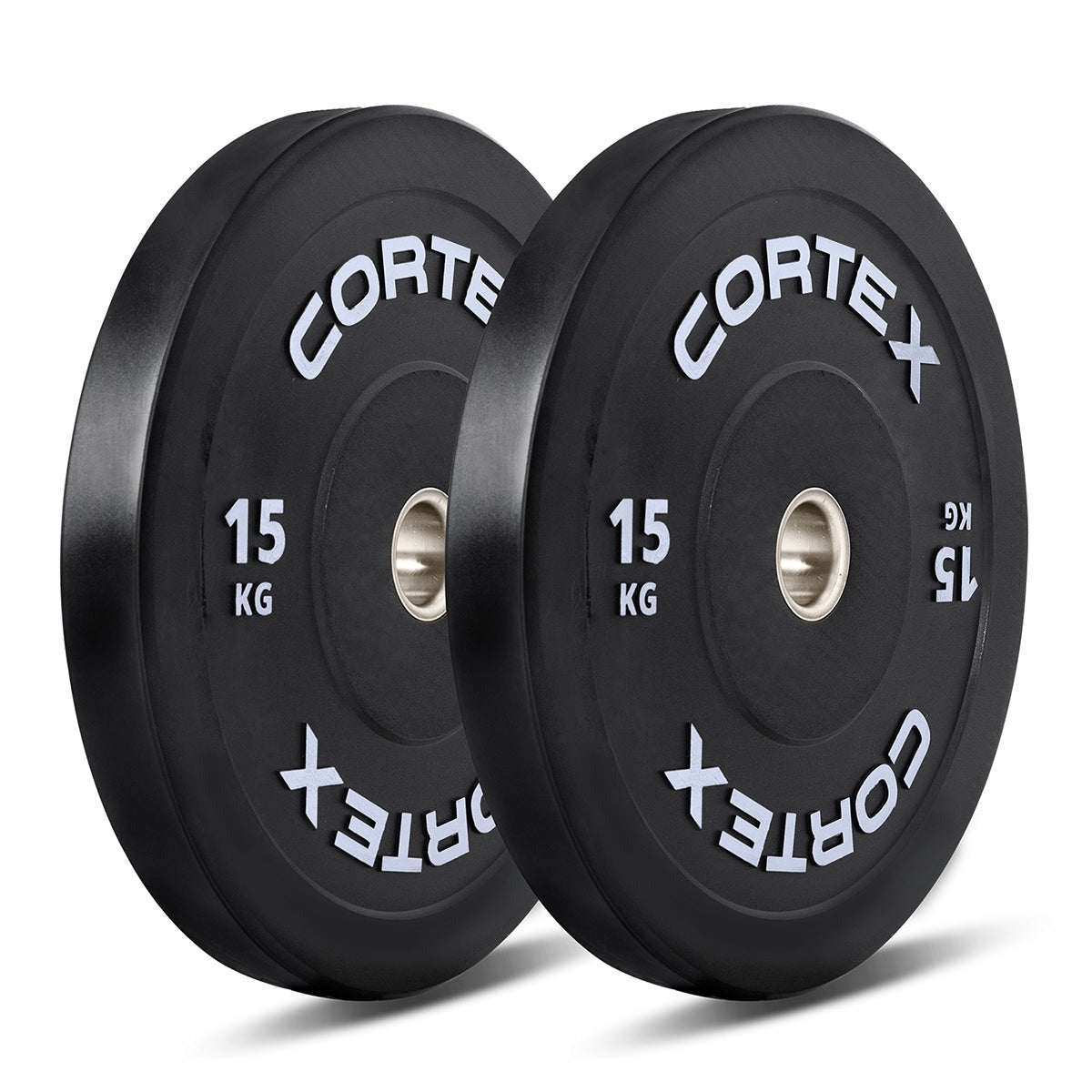 Cortex 75kg Black Series V3 Bumper Plate Set Incl. ATHENA100 6ft 15kg Olympic Barbell - designed for durability and safety in weightlifting, featuring a sleek black design and protective rubber surface.
