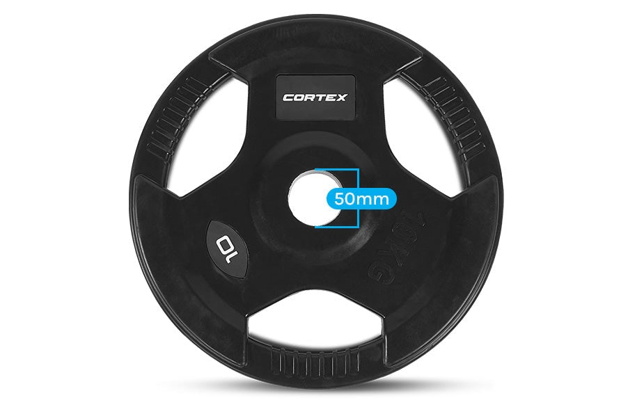 Cortex 45kg Tri-Grip V2 50mm Rubber Olympic Plate Set Incl. Olympic Tri Bar + Spring Collars