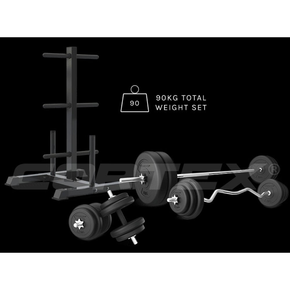 CORTEX 90kg EnduraCast Barbell Weight Set with Weight Tree