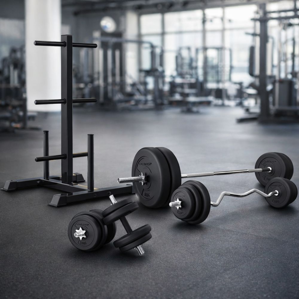 CORTEX 90kg EnduraCast Barbell Weight Set with Weight Tree