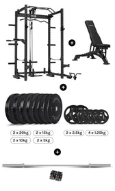 CORTEX PR-4 Foldable Squat & Power Rack Package (Set C) with BN-9 FID Bench + 130kg Olympic Bumper Plate & Barbell Set