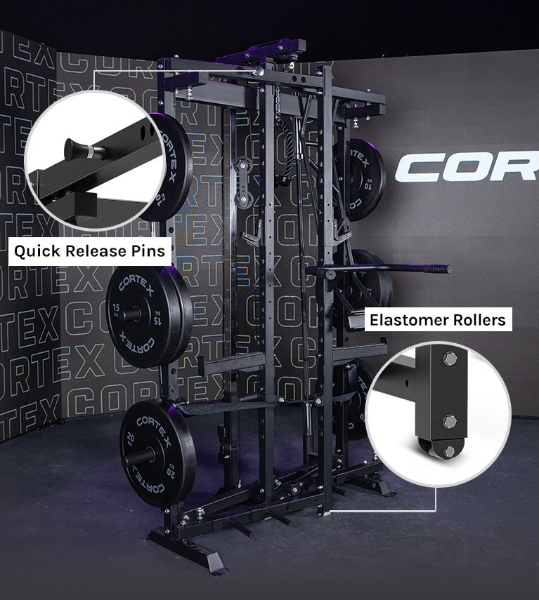 Cortex fitness power rack with weights and bars for strength training