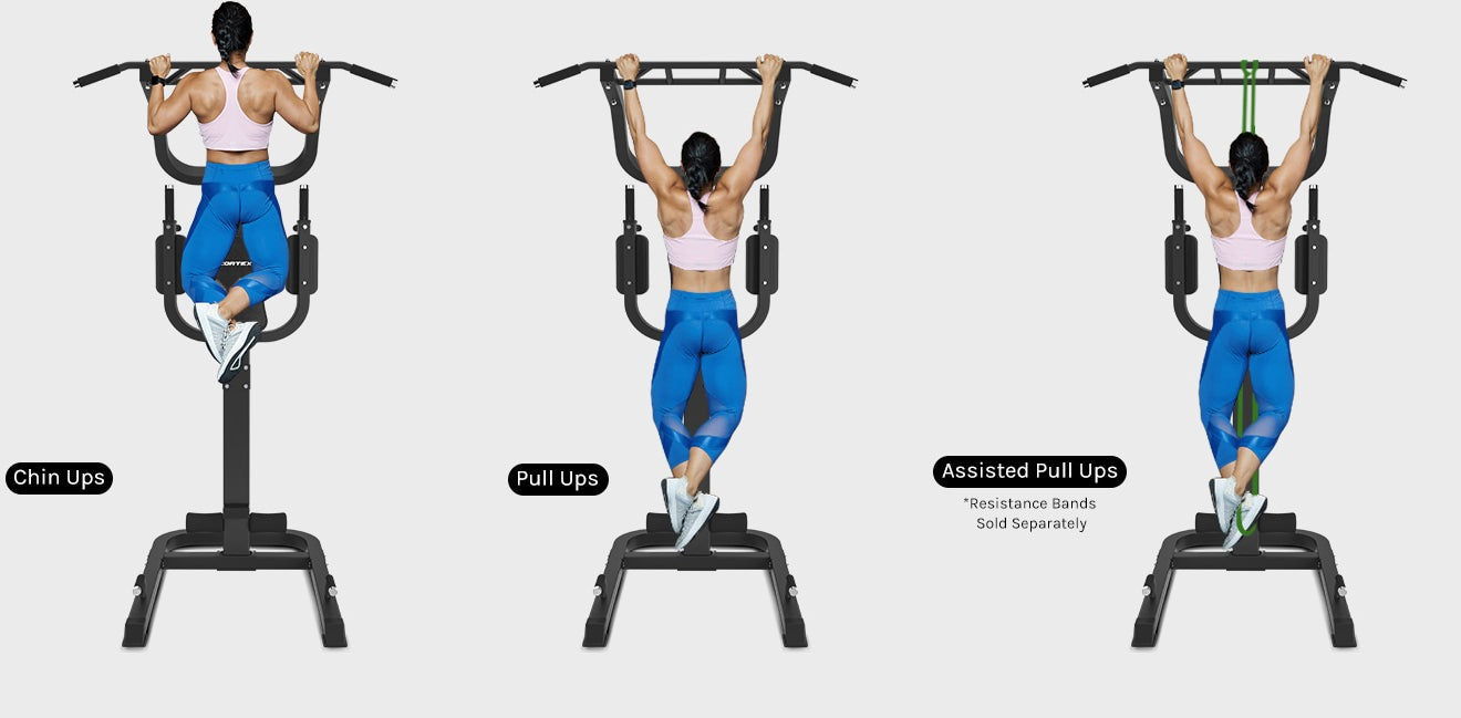CORTEX PT-105 Commercial Power Tower showcased with multi-functional capabilities for diverse bodyweight exercises.