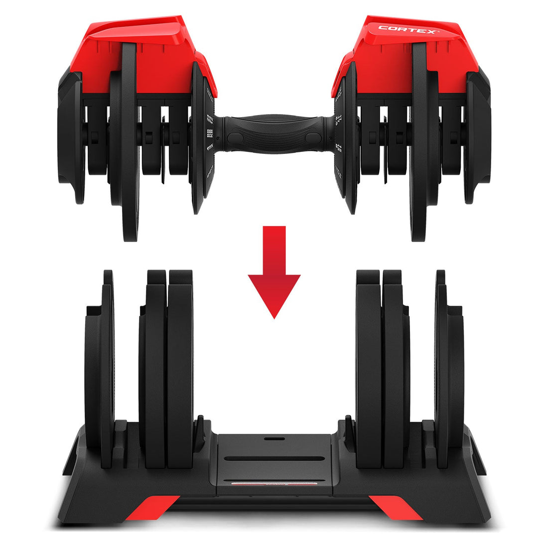CORTEX Revolock V2 48kg Adjustable All-in-One Dumbbell + Barbell + Kettlebell Set with Stand (24kg Pair)