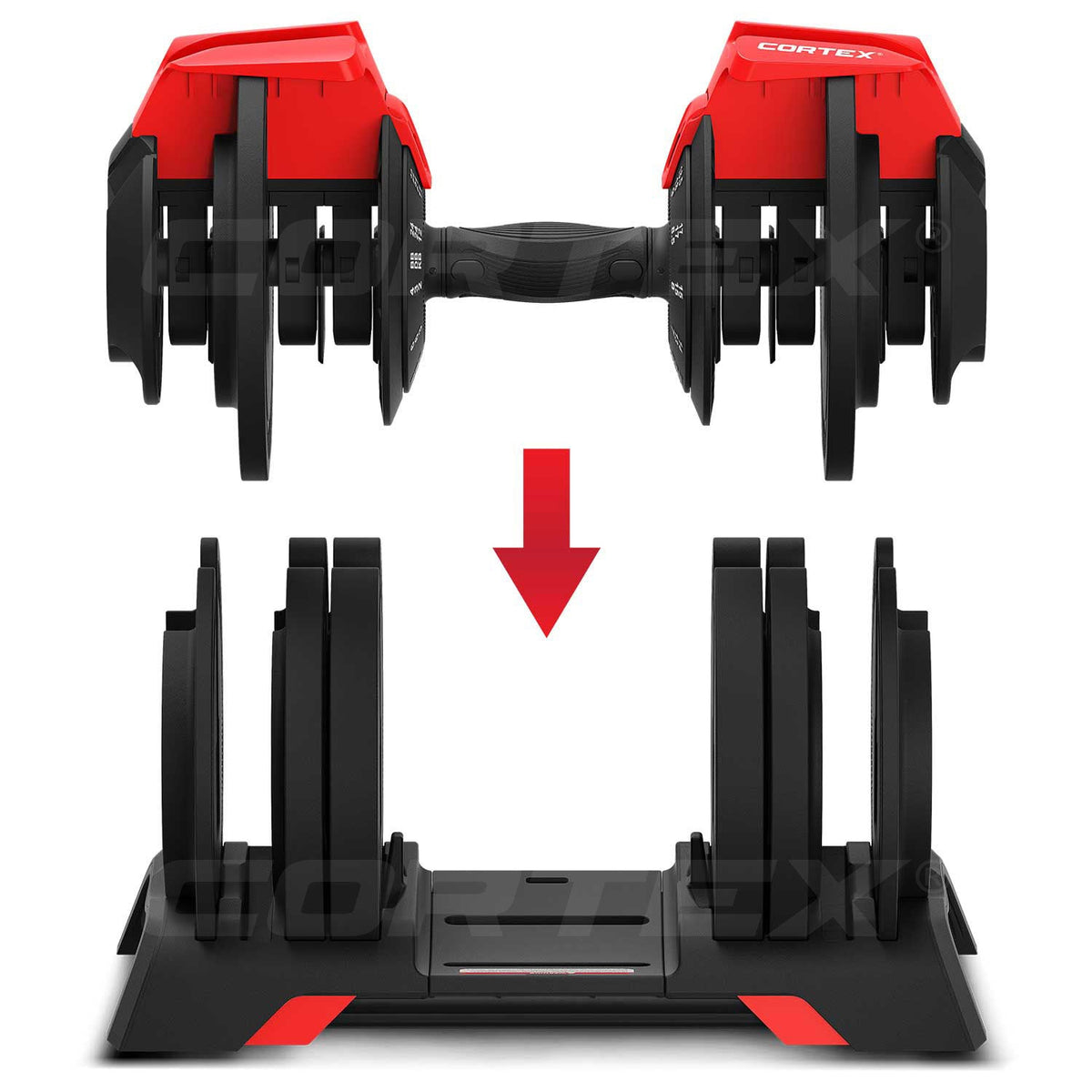 CORTEX Revolock V2 48kg Adjustable Steel All-in-One Dumbbell + Barbell + Kettlebell Pair Set