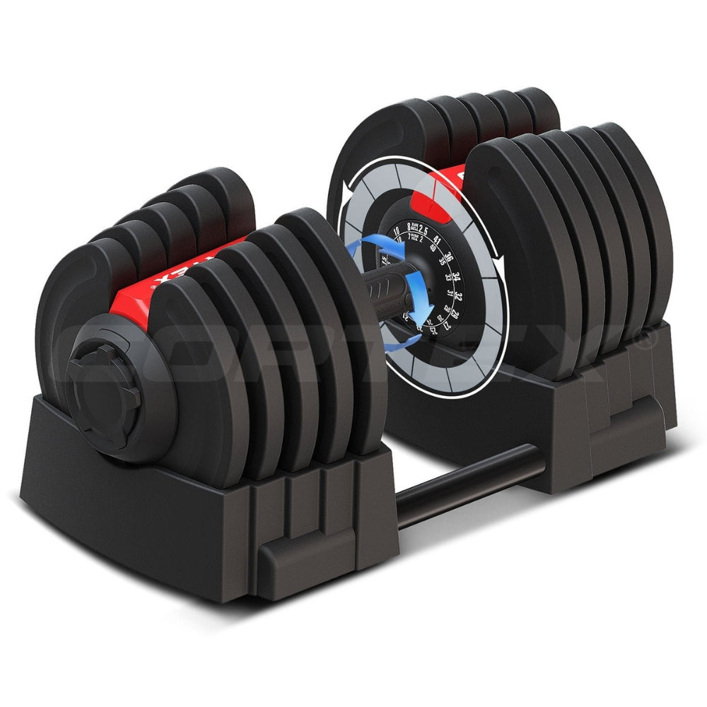Cortex Revolock V2 80kg Adjustable Dumbbell & Barbell Set (40kg Pair) with Stand