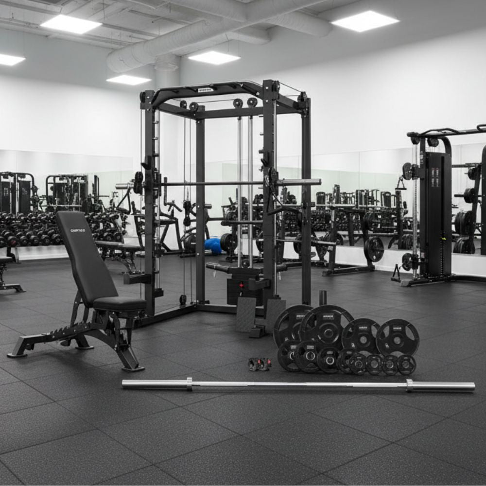 CORTEX SM-20 6-in-1 Power Rack with Smith & Cable Machine + BN-9 Bench + 100kg Olympic Tri-Grip Weight Plate & Barbell Package