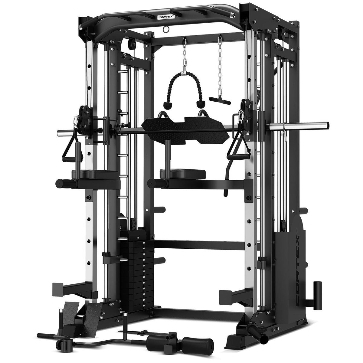 CORTEX SM-25 6-In-1 Power Rack With Smith & Cable Machine Package (Set C) with BN9 Bench + 100kg Olympic Weight Plate & Barbell Package