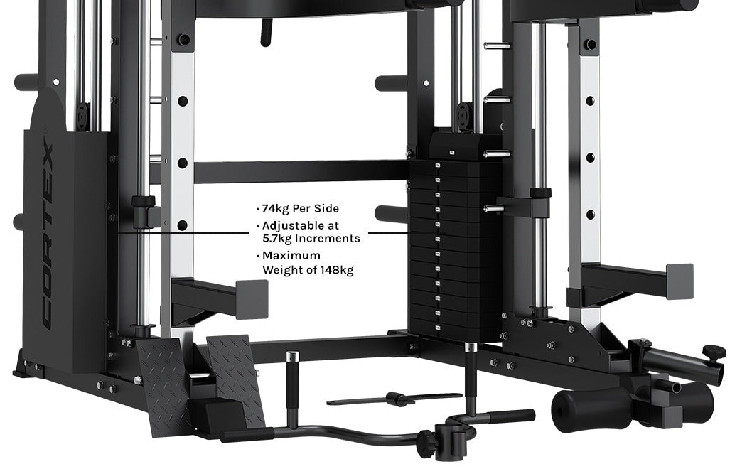 CORTEX SM-25 6-In-1 Power Rack with Smith & Cable Machine Package (Set H) with 48kg Revolock V2 Adjustable Dumbbells + 100kg Tri-Grip V2 Weight Plate & Barbell Package