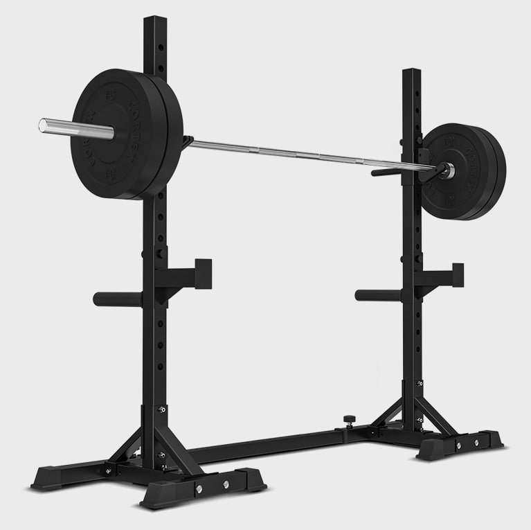 Sturdy black squat rack for strength training and weightlifting at home or gym