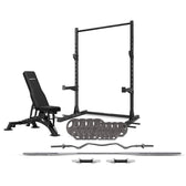CORTEX SR3 Squat Rack Package (Set G) with 90kg Standard Tri-Grip Weight Plate & Barbells Set + BN-9 Adjustable FID Bench