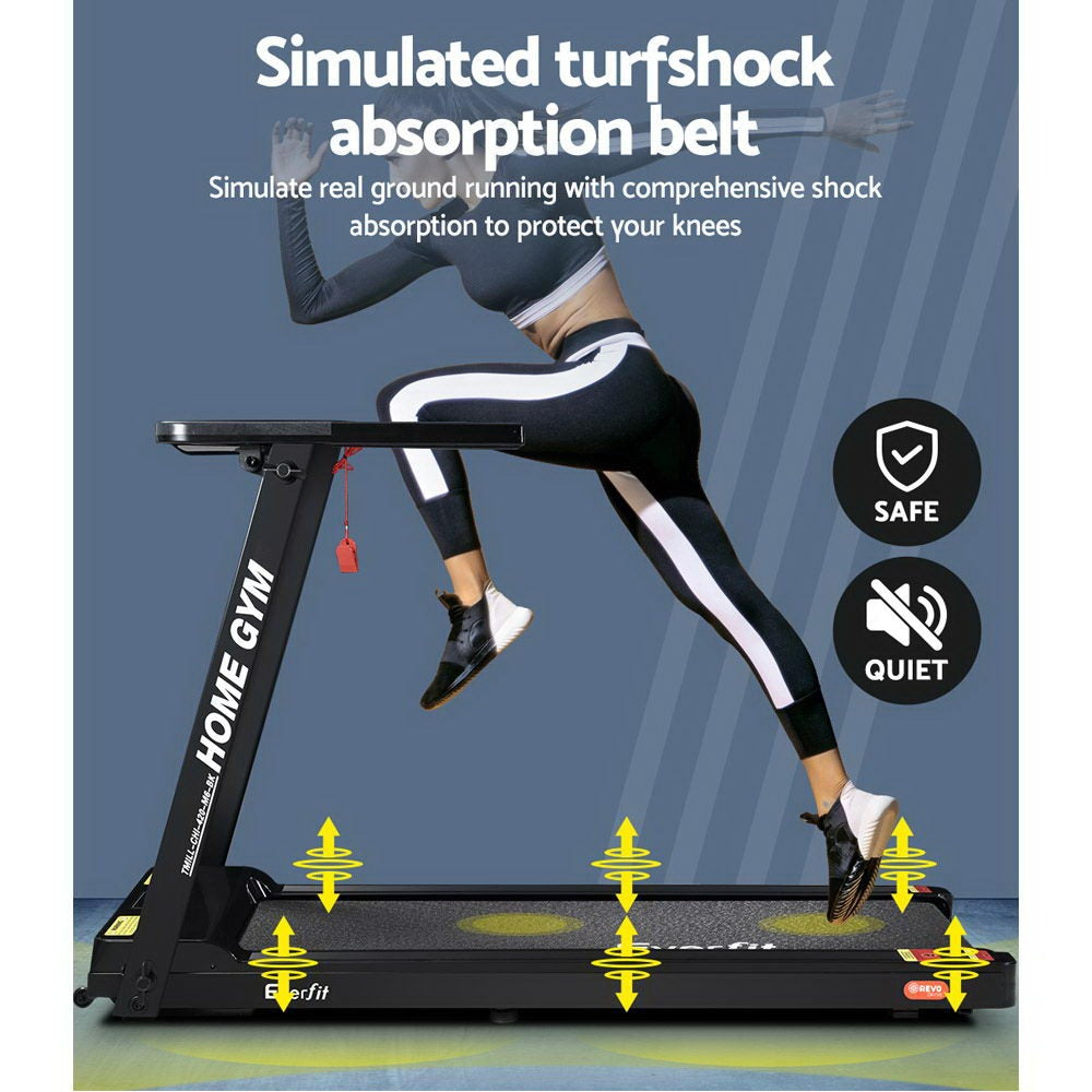 Home gym treadmill with shock absorption feature for safe and quiet running experience