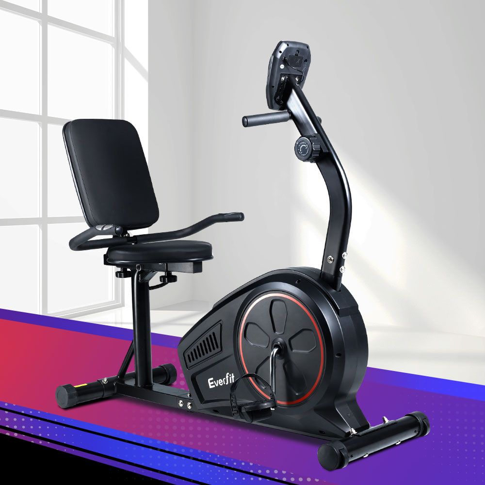 Ergonomic recumbent bike with lumbar support, ideal for comfortable workouts.