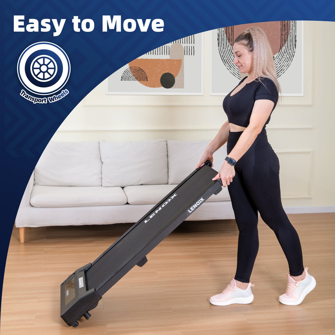 1.5 HP 52cm Electric Walking Pad Treadmill Transport Wheels