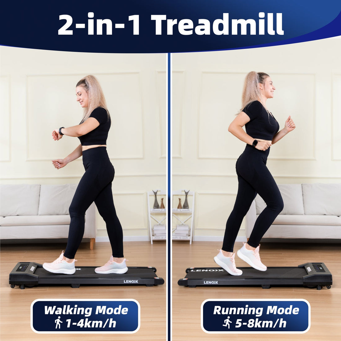 1.5 HP 52cm Electric Walking Pad Treadmill Speed Adjustment Controls