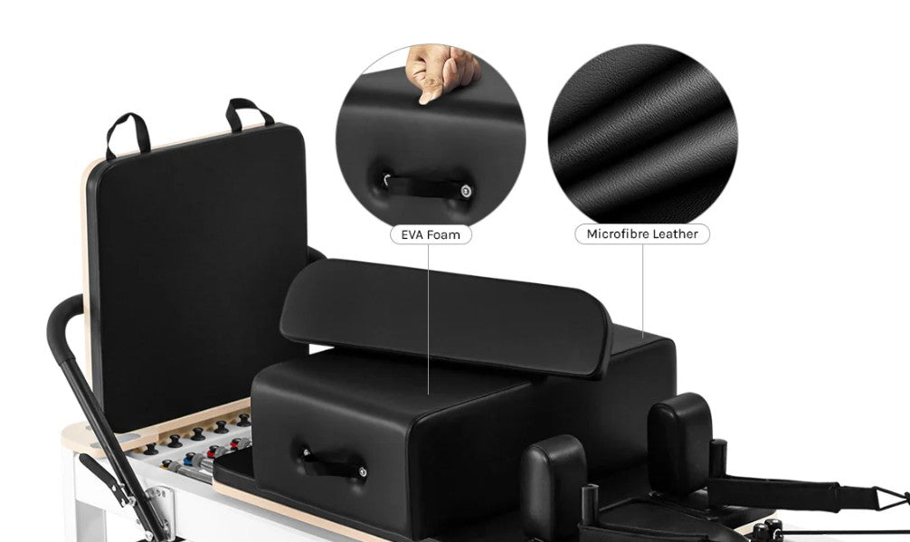 The Lifespan Contour Studio Reformer comes with microfibre leather and EVA foam pads