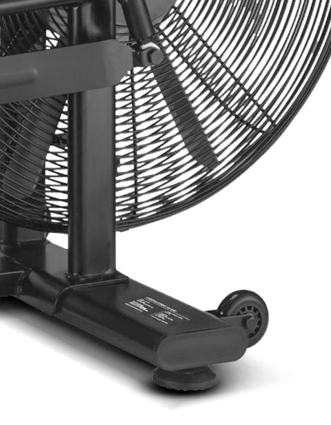 Close-up of a person adjusting the adjustable seat on the Lifespan Fitness EXC-10H Commercial Air Bike, designed for high-intensity workouts and fitness enthusiasts.