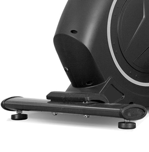 Close-up of a foot on the pedal of the Lifespan Fitness EXER-80 Exercise Bike, showcasing its sturdy design and adjustable foot straps for secure and comfortable cycling workouts.