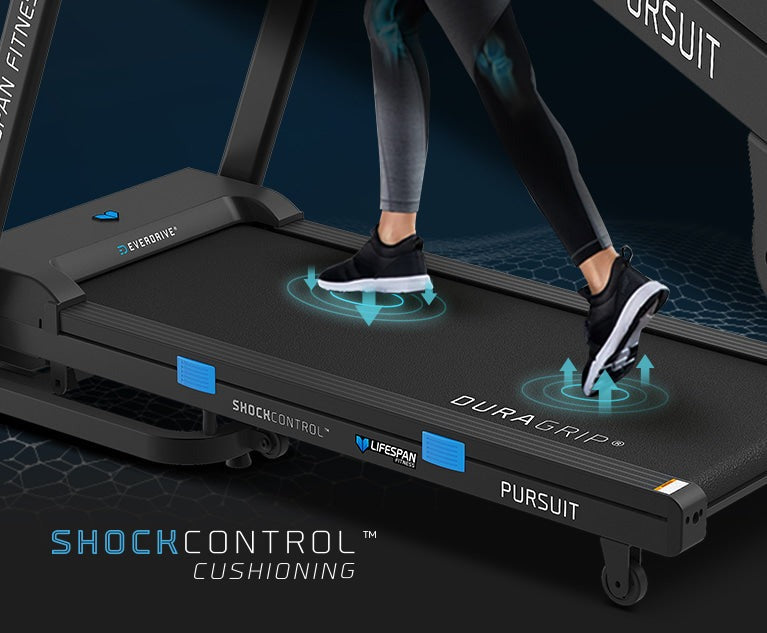 Lifespan Fitness Pursuit 4 Treadmill with ShockControl Cushioning System for joint-friendly workouts.