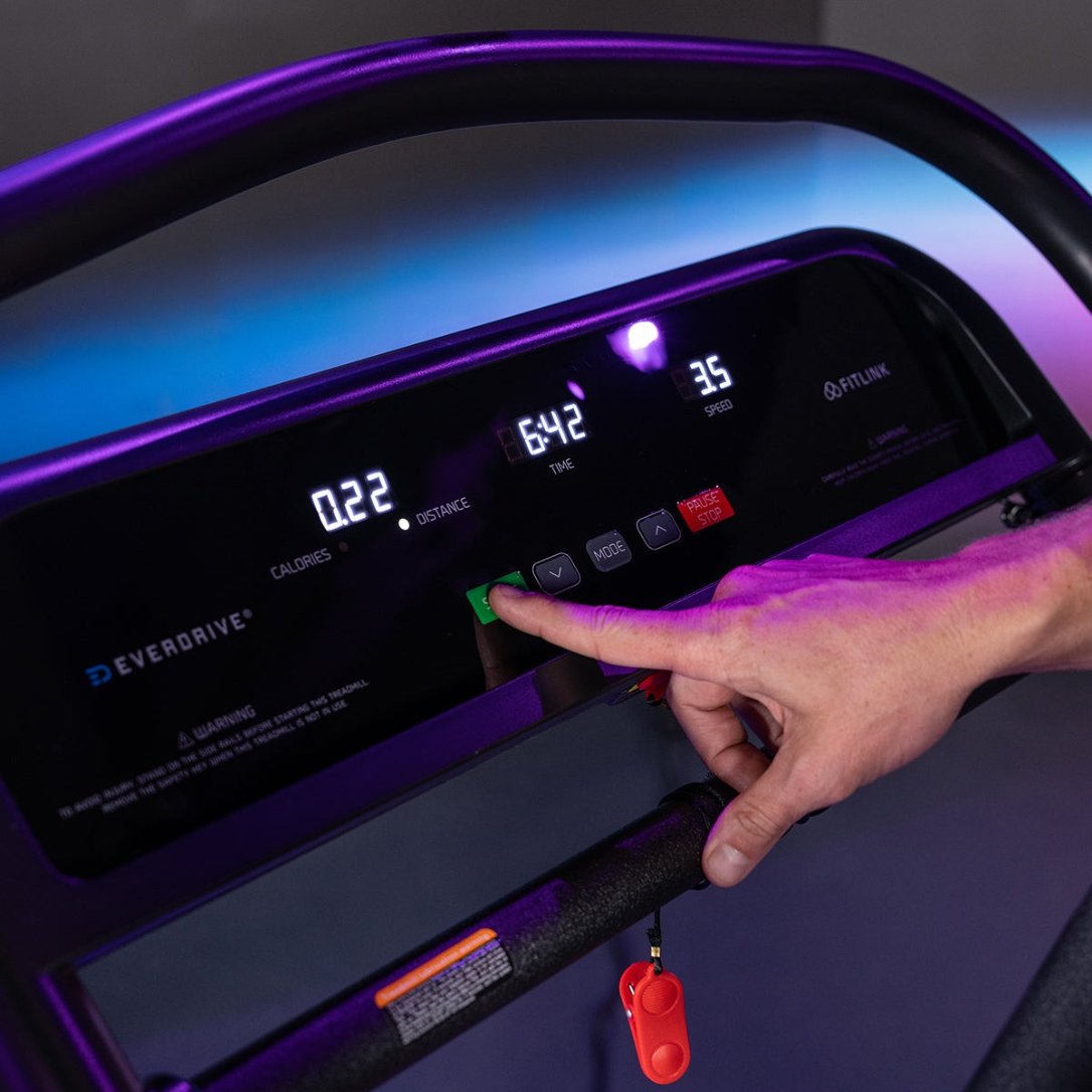 Lifespan Fitness Reformer 2 Rehabilitation Treadmill featuring an intuitive display with metrics for calories, distance, time, and speed, designed for rehabilitation and fitness training.