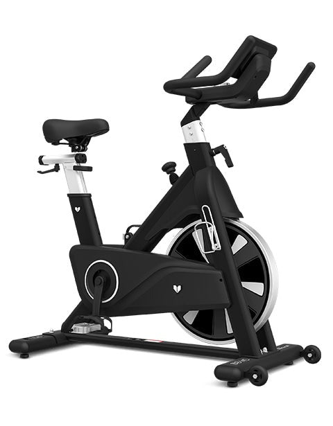 Lifespan Fitness SM810 Commercial Spin Bike features adjustable seat and handlebars, 45 lb flywheel for smooth resistance, perfect for home or studio workouts.