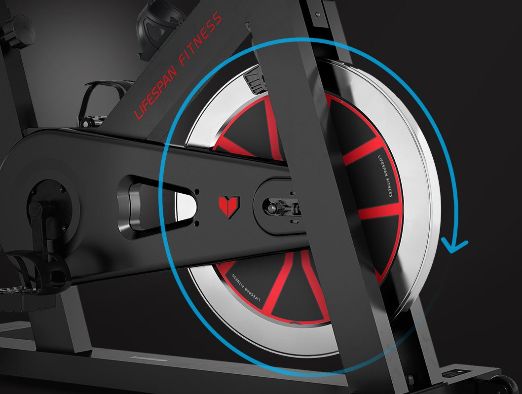 Lifespan Fitness SP-310 M2 Spin Bike with adjustable seat, sturdy frame, and smooth resistance for indoor cycling workouts.