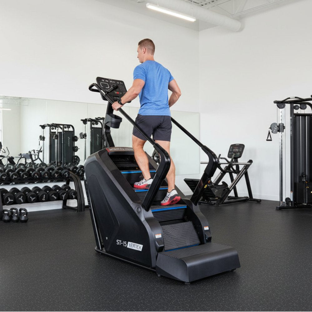 Lifespan Fitness ST-15 Vertex commercial stair climber featuring adjustable resistance, a user-friendly console, and a sturdy design for intense workouts.