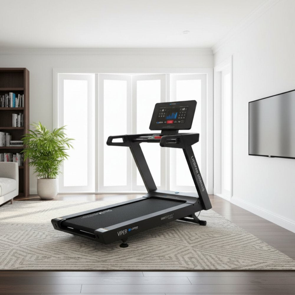 Lifespan Fitness Viper 5 Smart Treadmill with advanced ShockControl cushioning, DuraGrip running surface, and a digital console for customizable workouts.