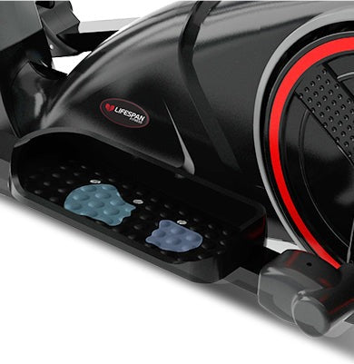 Lifespan Fitness X-22 Cross Trainer with sleek black design, featuring adjustable handles, a large flywheel, and a compact structure ideal for home workouts and low-impact cardio exercises.