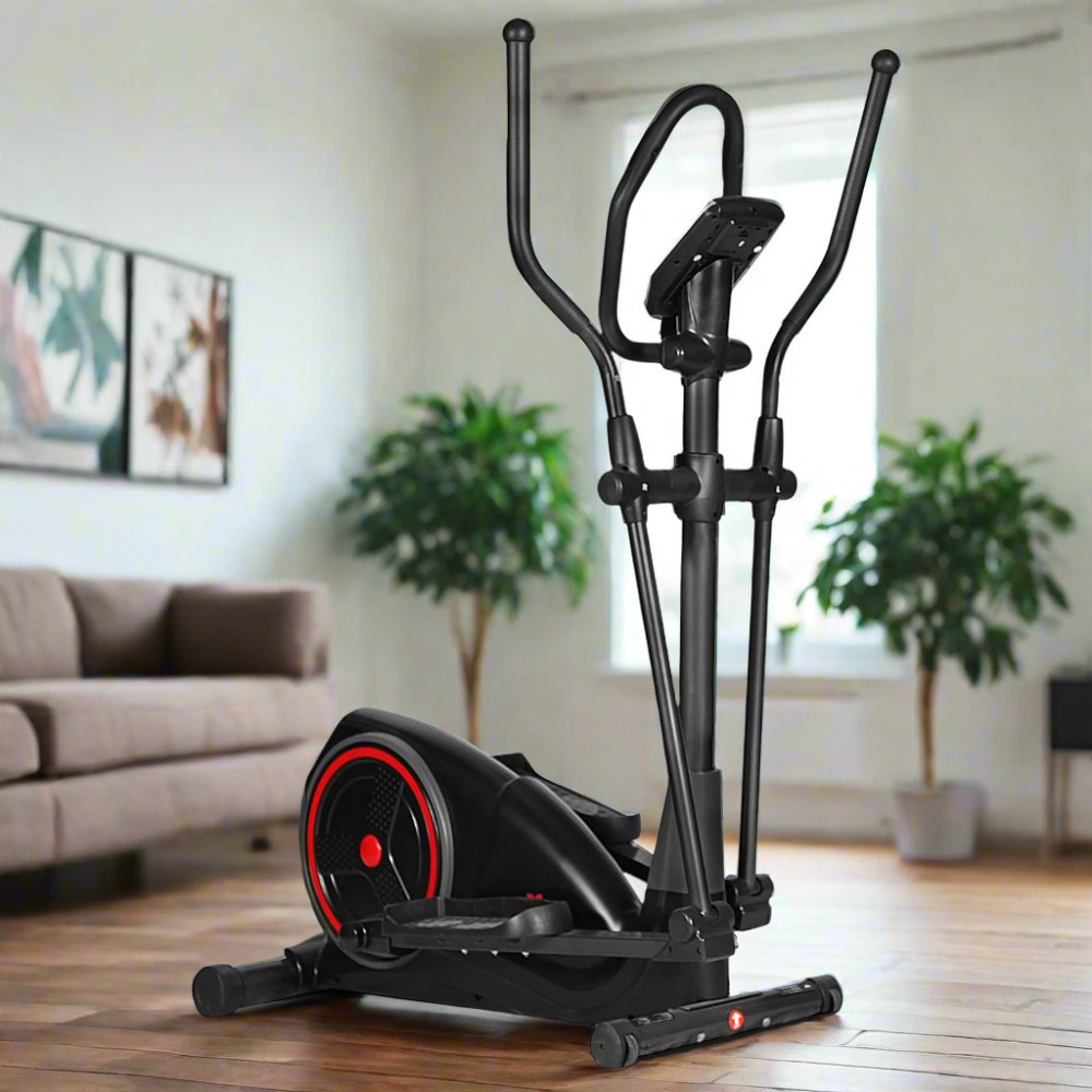 Lifespan Fitness X-22 Cross Trainer in a modern home setting; a woman using the elliptical machine for a low-impact cardio workout, designed for efficient fitness training and weight loss.