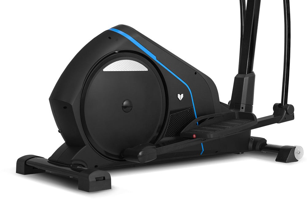 Lifespan Fitness X-41 Cross Trainer in a home setting, showcasing its sleek design and versatility for effective cardio workouts. A woman in athletic wear uses the cross trainer, highlighting its user-friendly features.