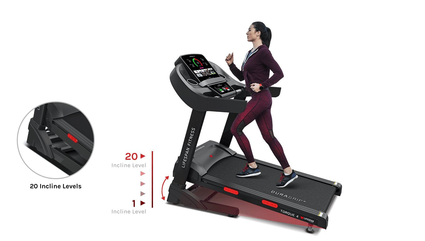 Lifespan Fitness Torque 4 Treadmill featuring adjustable incline levels for diverse home workouts.
