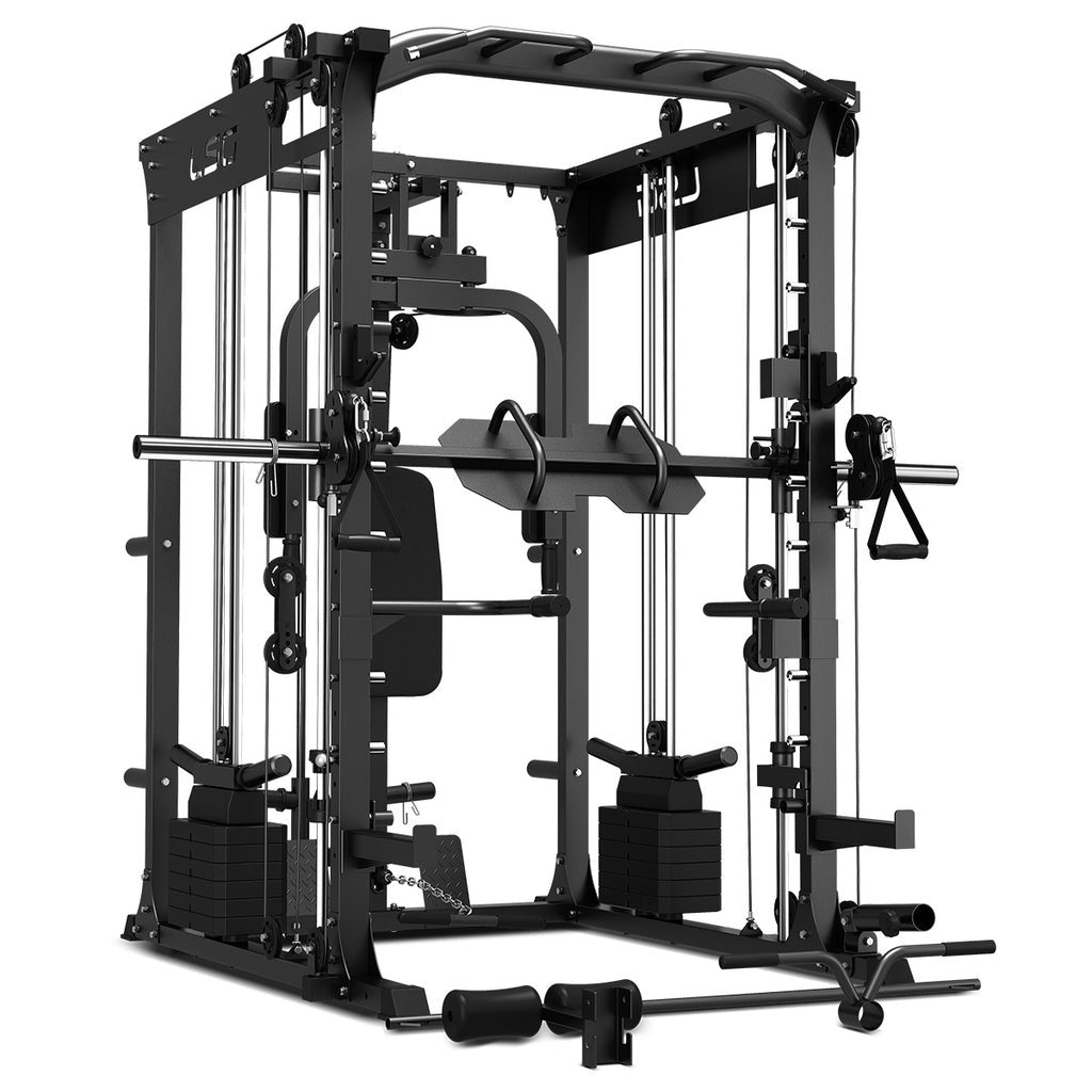 LSG GRK200 10-in-1 Home Gym Station, Power Rack, Smith Machine and Cable Crossover + 90kg Olympic Barbell & Bumper Plate Package