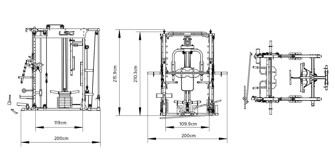 LSG GRK200 10-in-1 Home Gym Station, Power Rack, Smith Machine and Cable Crossover + 90kg Olympic Barbell Weight Plate Set