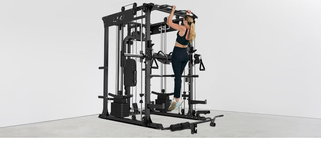 LSG GRK200 10-in-1 Home Gym Station, Power Rack, Smith Machine and Cable Crossover + 90kg Olympic Barbell Weight Plate Set