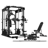 LSG GRK200 10-in-1 Home Gym Station, Power Rack, Smith Machine and Cable Crossover + 90kg Olympic Barbell Weight Plate Set