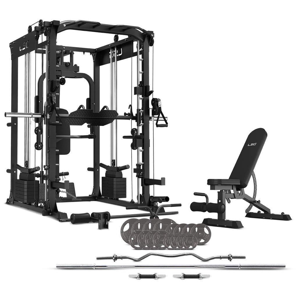 LSG GRK200 10-in-1 Home Gym Station featuring a power rack, Smith machine, and cable crossover, designed for versatile strength training and home fitness.