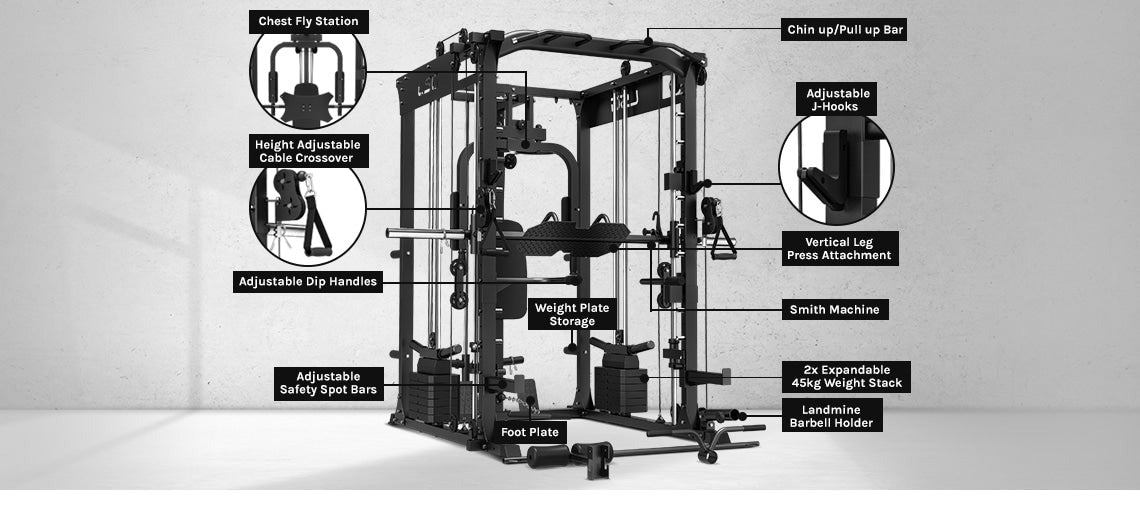 LSG GRK200 10-in-1 Home Gym Station showcasing the dual weight stack system for precise and incremental adjustments in strength training.