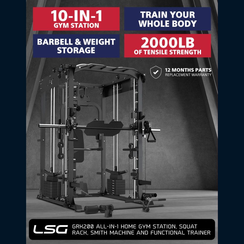 LSG GRK200 10-in-1 Home Gym Station, Power Rack, Smith Machine and Cable Crossover