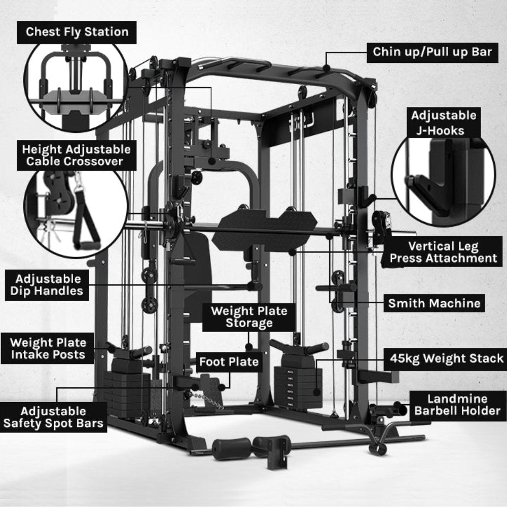 LSG GRK200 10-in-1 Home Gym Station, Power Rack, Smith Machine and Cable Crossover