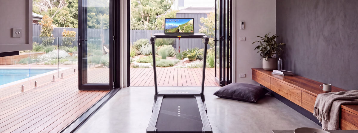 ON:PACE KAZE 7 treadmill in a garden room