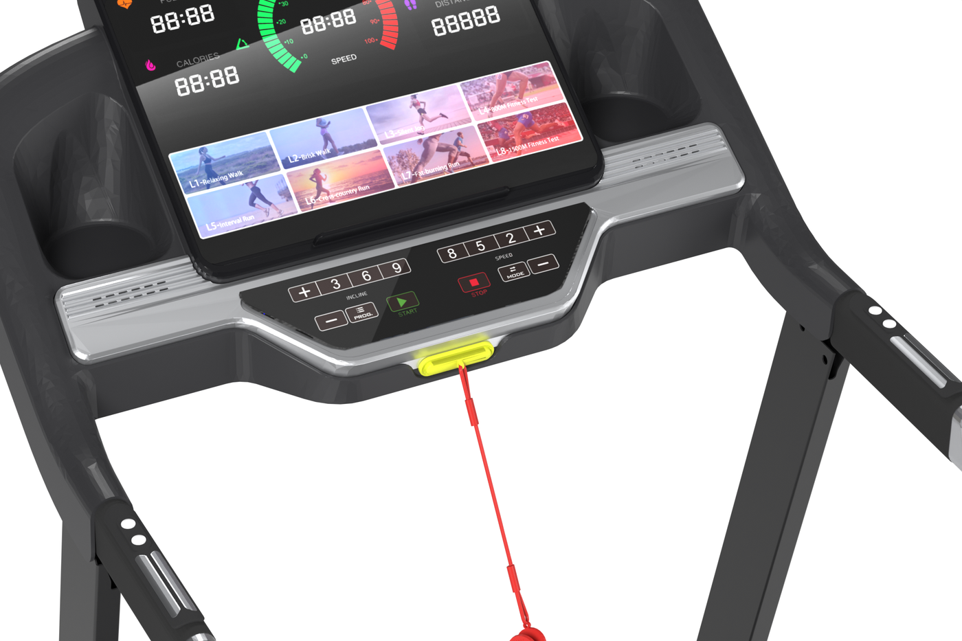 The speed and incline controls on the SOYO 5 handrail