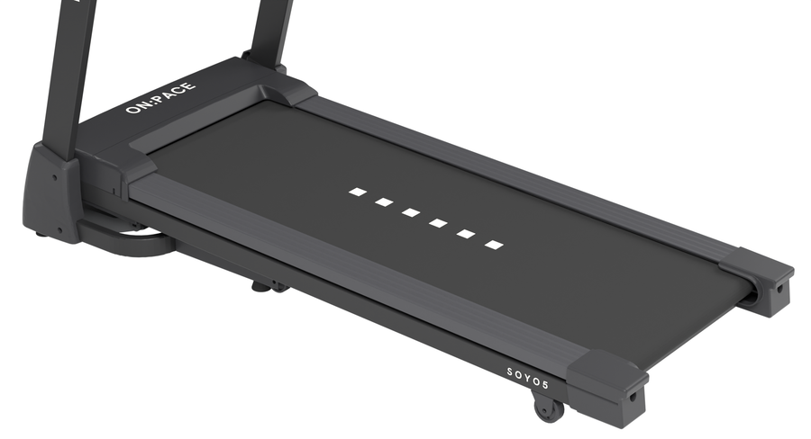 Close view of the SOYO 5 running belt and side rails