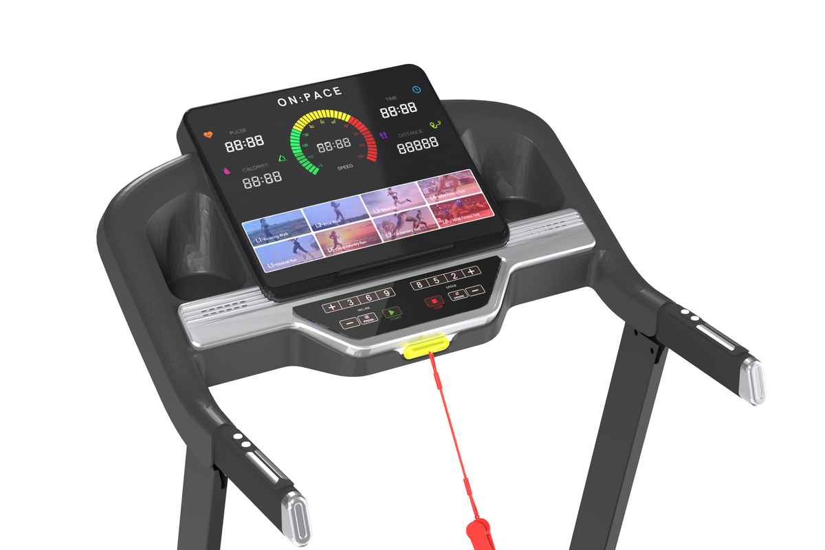 The SOYO 5 console and speed and incline keys, from the left
