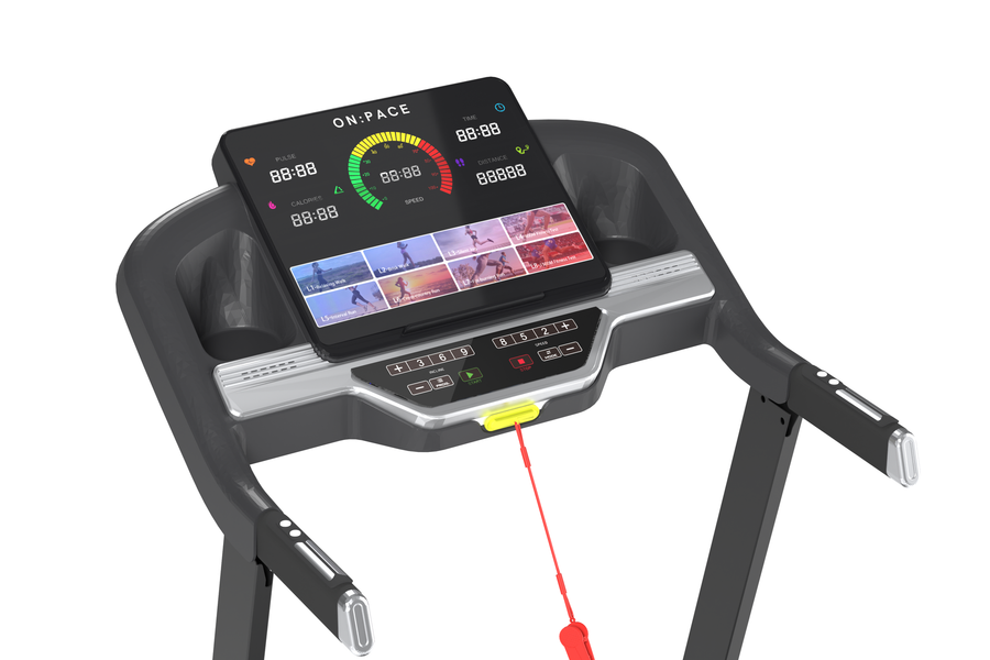 The SOYO 5 console and speed and incline keys, from the left