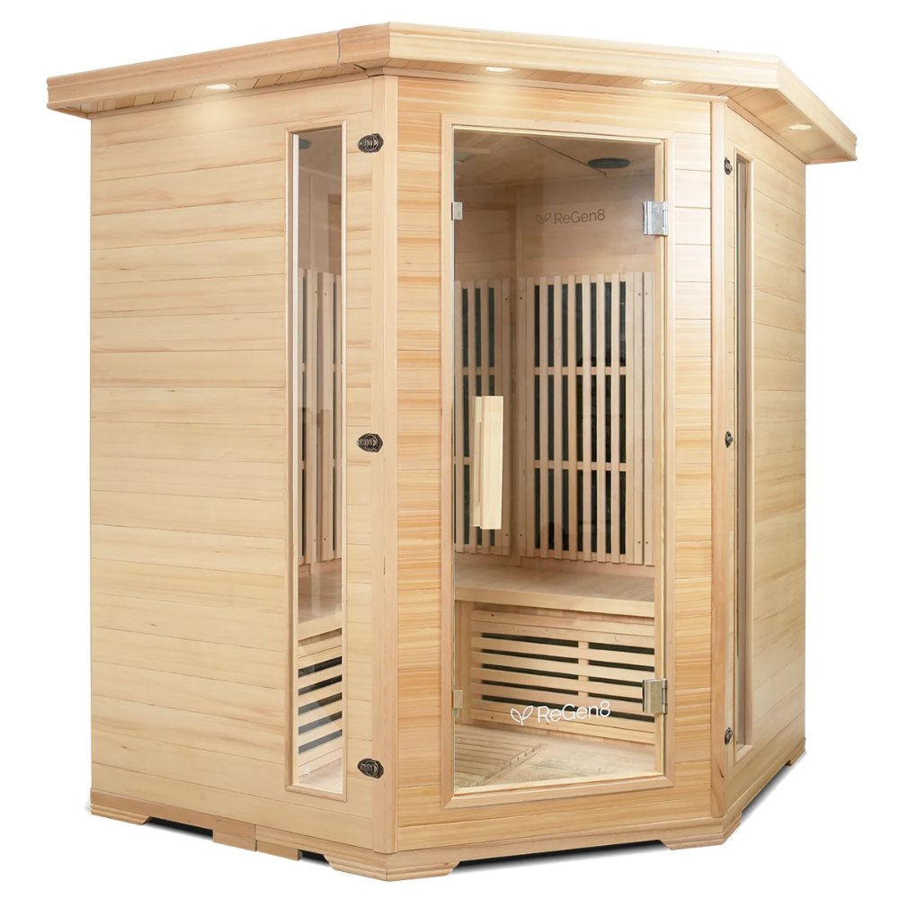 ReGen8 Quadro Corner - 4 Person 2640W Infrared Sauna (Natural)