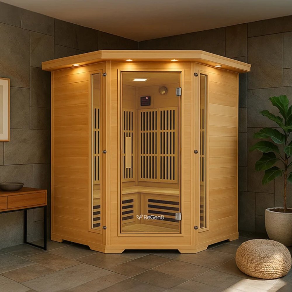 ReGen8 Quadro Corner - 4 Person 2640W Infrared Sauna (Natural)